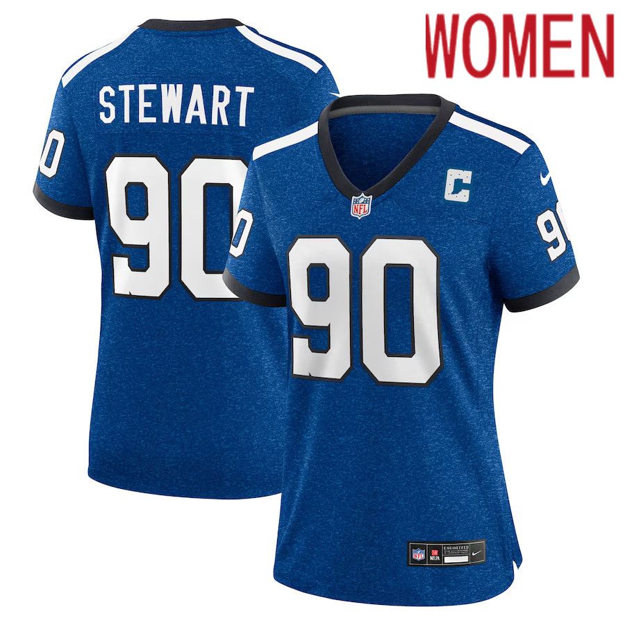 Women Indianapolis Colts #90 Grover Stewart Nike Royal Indiana Nights Alternate Game NFL Jersey->women nfl jersey->Women Jersey